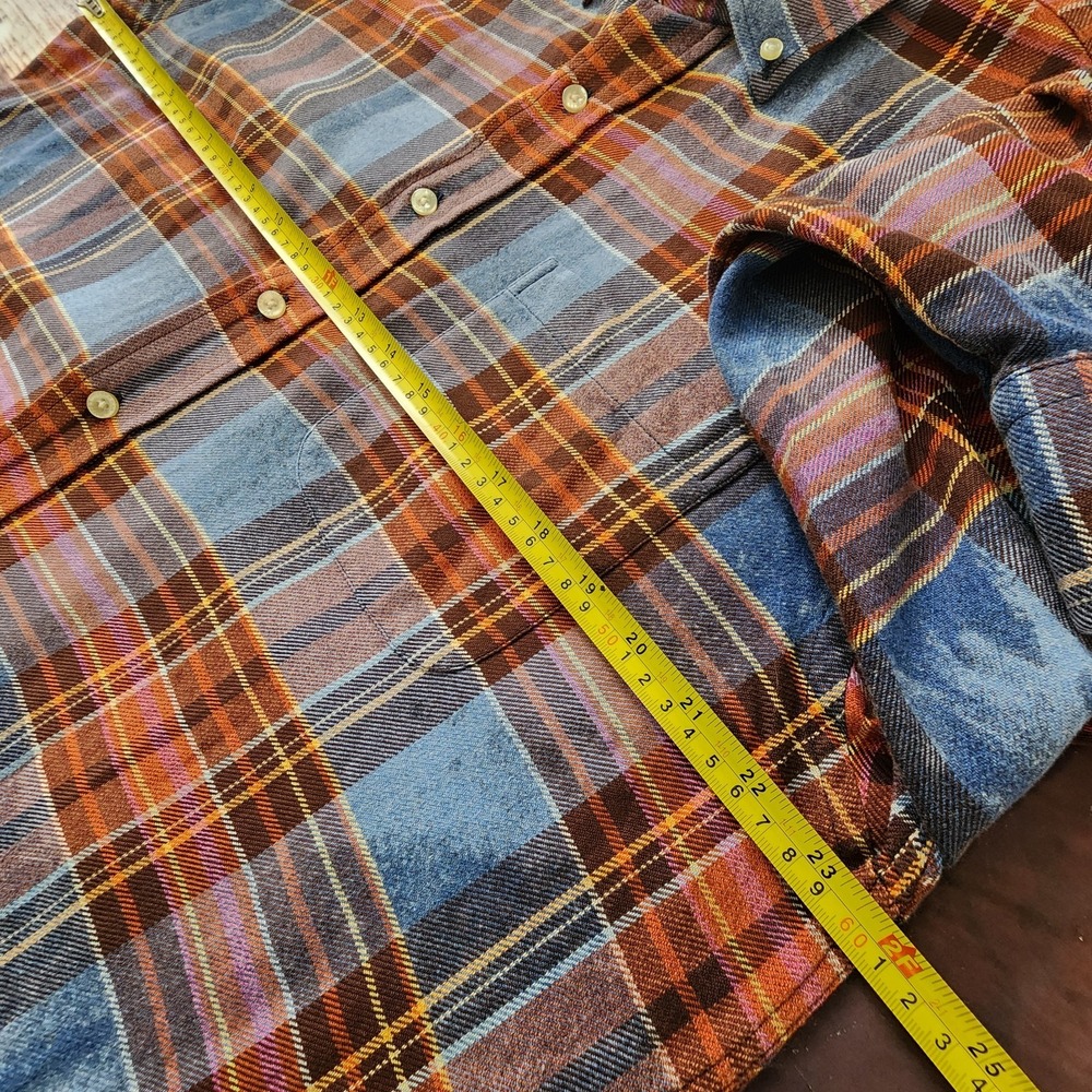 Franklin Flannels XL Shirt Mens Upcycled Vintage Orange Blue‎ Button Down Grunge - Picture 6 of 7